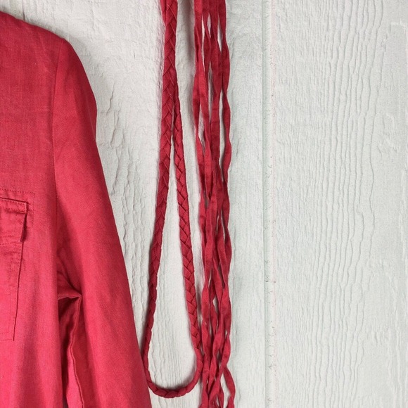 Lady Hathaway Button Up Red Tunic S/P Braided Fringe Belt 100% Linen Valentine's - Picture 12 of 16